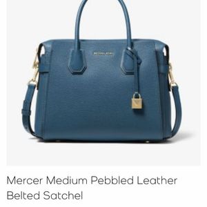 Mercer Medium Pebbled Leather Belted Satche DK chambray